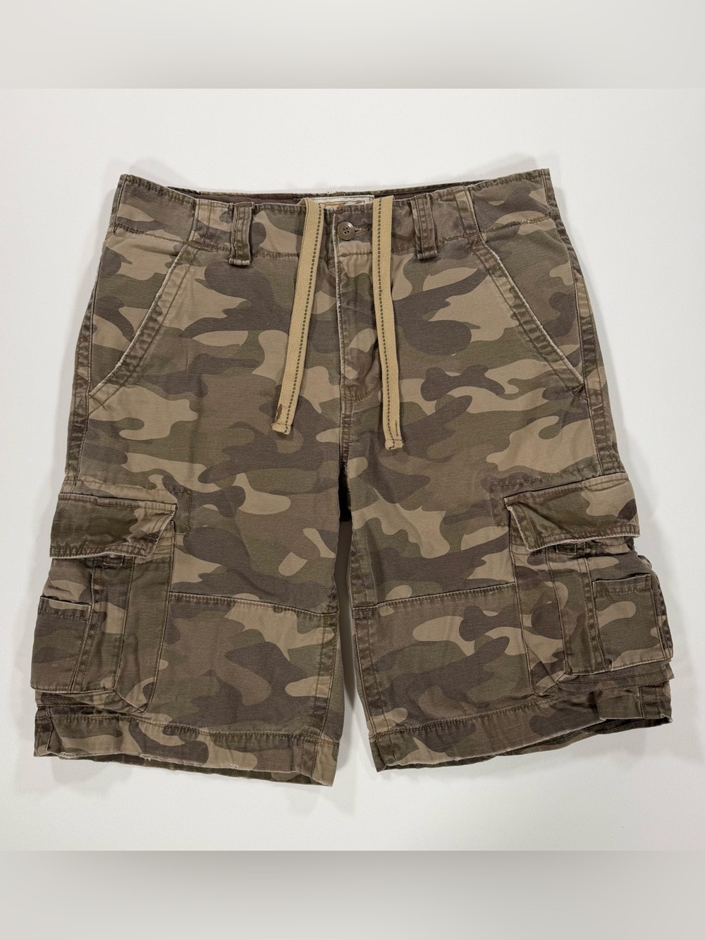 NOBO Mens Camo Cargo Shorts Size 36 Y2K Baggy Streetwear Camouflage Drawstring